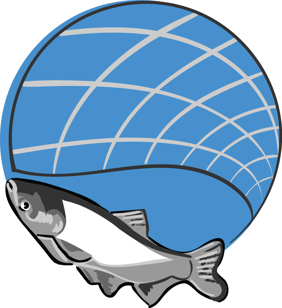 Emblem of the Invasive Carp Regional Coordinating Committee showing a fishing net over a carp.